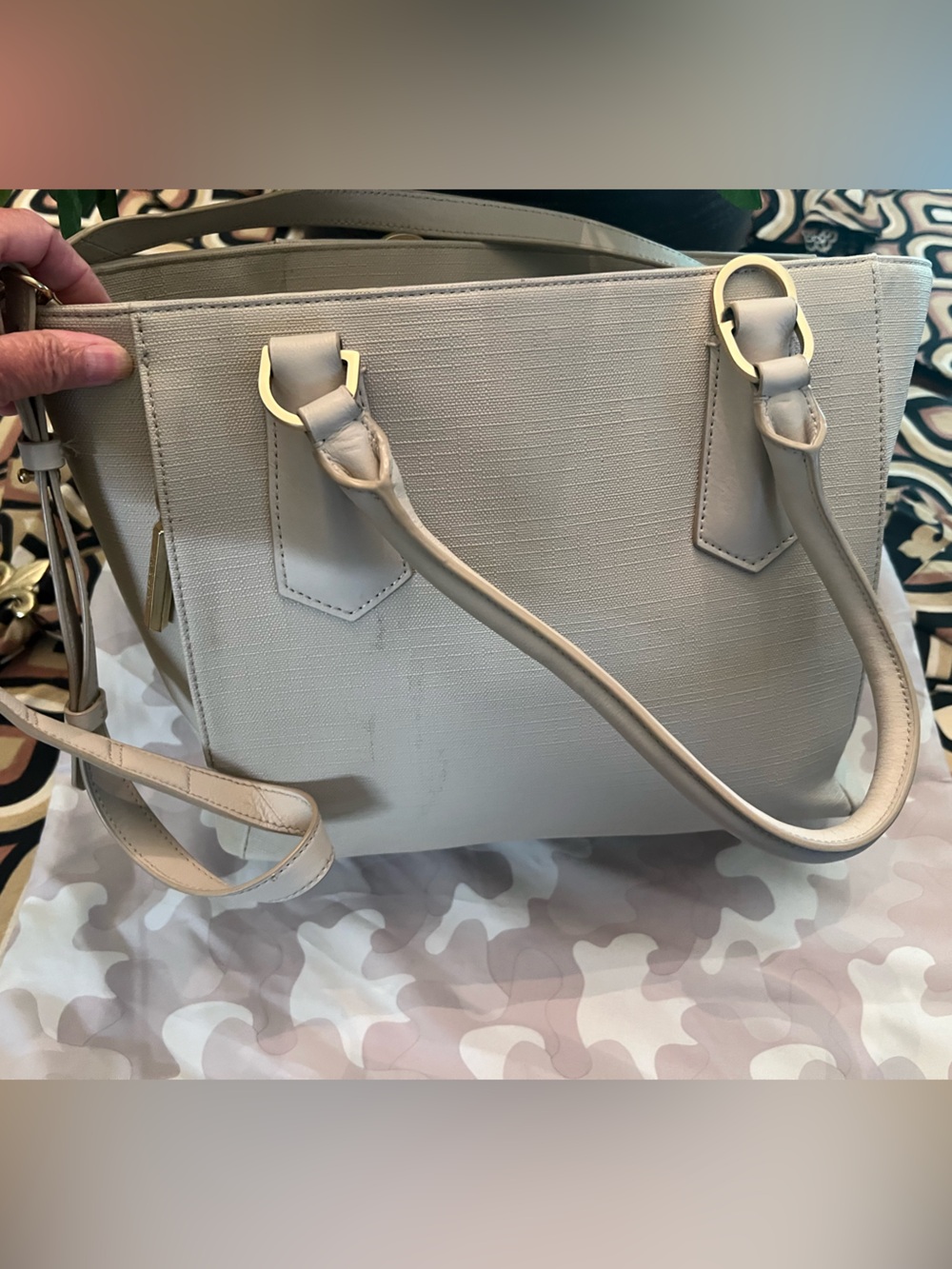 Dagne Dover Cream Tote with Gold-Tone Hardware